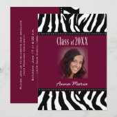 Graduation Party Black Zebra Invitation Kaart (Voorkant / Achterkant)