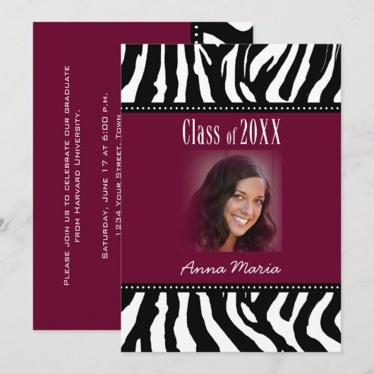 Graduation Party Black Zebra Invitation Kaart (Voorkant / Achterkant)