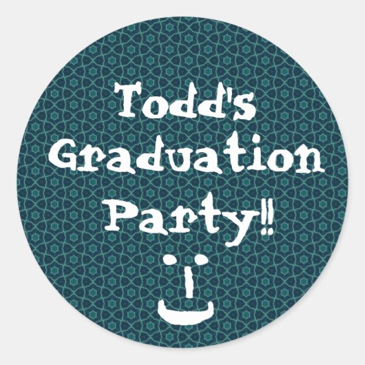 Graduation Party Blauw en Blauwgroen Patroon Custo Ronde Sticker (Voorkant)