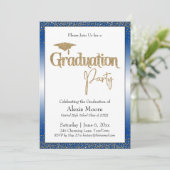 Graduation Party Blauw Ombre Goud Confetti Kaart (Staand voorkant)