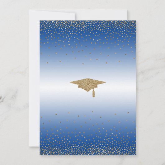 Graduation Party Blauw Ombre Goud Confetti Kaart (Achterkant)