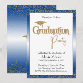 Graduation Party Blauw Ombre Goud Confetti Kaart (Voorkant / Achterkant)