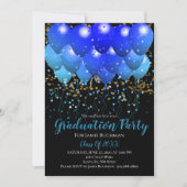 Graduation Party Blue Balloons Gold Confetti Black Kaart (Voorkant)