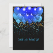 Graduation Party Blue Balloons Gold Confetti Black Kaart (Achterkant)