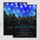 Graduation Party Blue Balloons Gold Confetti Black Kaart (Voorkant / Achterkant)