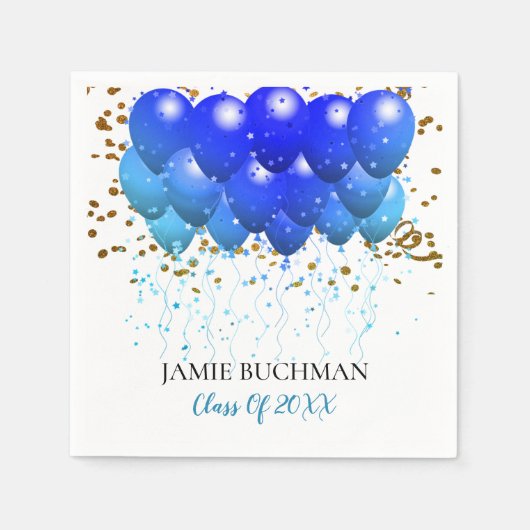 Graduation Party Blue Balloons Gold Confetti Servet (Voorkant)