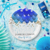 Graduation Party Blue Balloons Gold Confetti White Papieren Bordje (Feest)