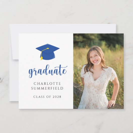 Graduation Party Blue Gold Pet Tassel Invitation Kaart (Voorkant)