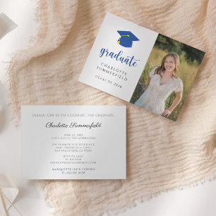 Graduation Party Blue Gold Pet Tassel Invitation Kaart