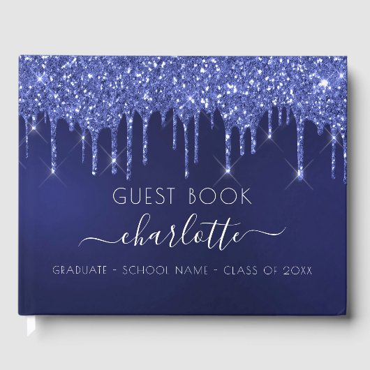 Graduation party blue white glitter class 2023 gastenboek (Voorkant)