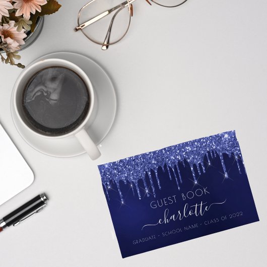 Graduation party blue white glitter class 2023 gastenboek