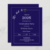 Graduation party blue white He did it invitation (Voorkant / Achterkant)