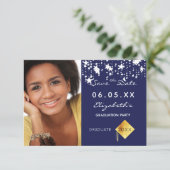 Graduation party blue white stars foto 2023 save the date (Staand voorkant)