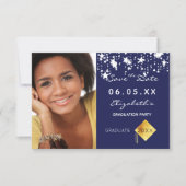 Graduation party blue white stars foto 2023 save the date (Voorkant)
