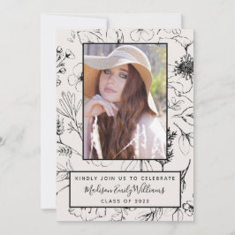 Graduation Party Blush Botanical Script Photo Kaart
