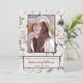 Graduation Party Blush Botanical Script Photo Kaart (Staand voorkant)