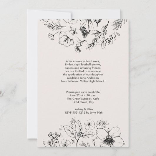 Graduation Party Blush Botanical Script Photo Kaart (Achterkant)