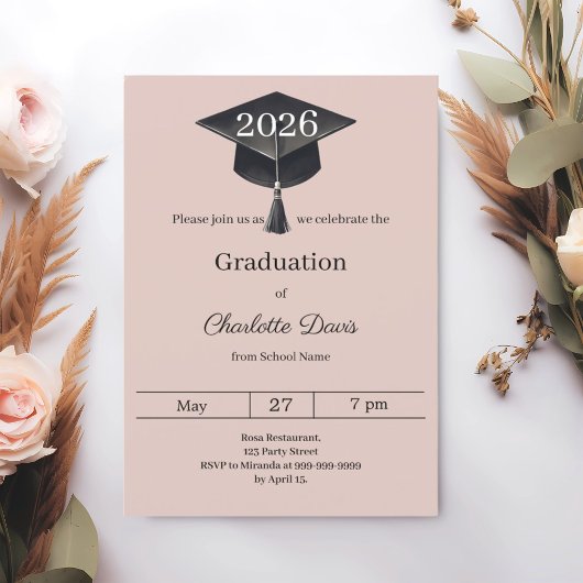 Graduation party blush pink class of 2026 kaart