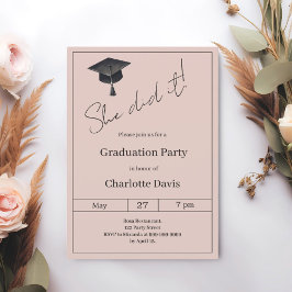 Graduation party blush pink neutral She did it Kaart