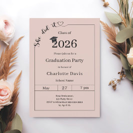 Graduation party blush pink neutral She did it Kaart