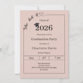 Graduation party blush pink neutral She did it Kaart (Voorkant)