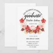 Graduation Party Blush Pink Red Waterverf Floral Kaart (Voorkant / Achterkant)