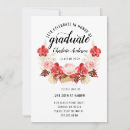 Graduation Party Blush Pink Red Waterverf Floral Kaart