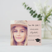 Graduation Party blush pink Save the Date card (Staand voorkant)