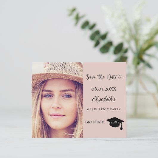 Graduation Party blush pink Save the Date card (Staand voorkant)