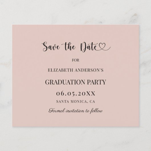 Graduation Party blush pink Save the Date card (Achterkant)