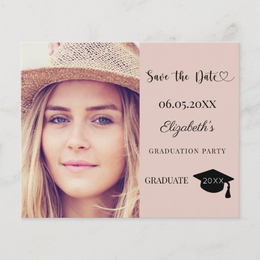 Graduation Party blush pink Save the Date card (Voorkant)