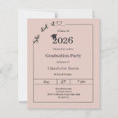 Graduation party blush pink She did it invitation (Voorkant)