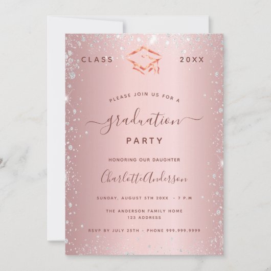 Graduation party blush roze Silver 2023 Kaart (Voorkant)
