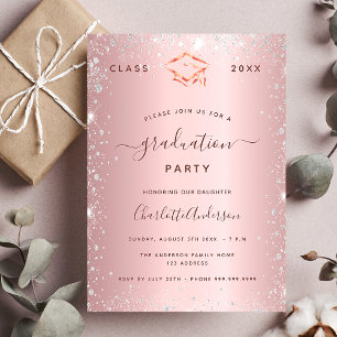 Graduation party blush roze Silver 2023 Uitnodiging Briefkaart