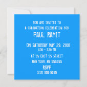 Graduation Party Boy Blue Invitation Kaart (Achterkant)
