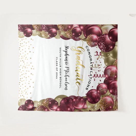 Graduation Party Burgundy Gold Balloons Streamers Wandkleed (Voorkant (horizontaal))