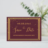 Graduation party burgundy gold save the date (Staand voorkant)