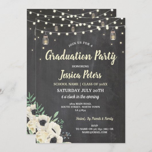 Graduation Party Chalk Jars Chalk Fireflies nodige Kaart (Voorkant / Achterkant)