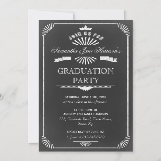 Graduation Party  Chalkboard Art Deco Kaart (Voorkant)