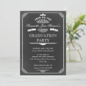 Graduation Party  Chalkboard Art Deco Kaart (Staand voorkant)