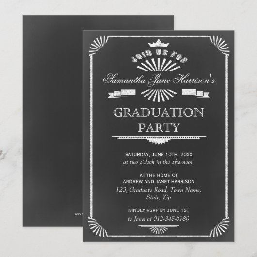 Graduation Party  Chalkboard Art Deco Kaart (Voorkant / Achterkant)