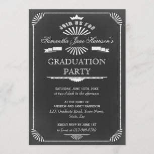 Graduation Party  Chalkboard Art Deco Kaart