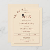 Graduation party champagne She did it invitation (Voorkant / Achterkant)