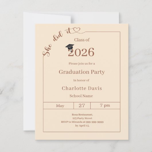 Graduation party champagne She did it invitation (Voorkant)