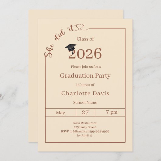 Graduation party champagne She did it Kaart (Voorkant / Achterkant)