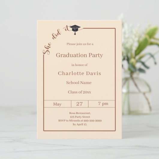 Graduation party champagne She did it Kaart (Staand voorkant)