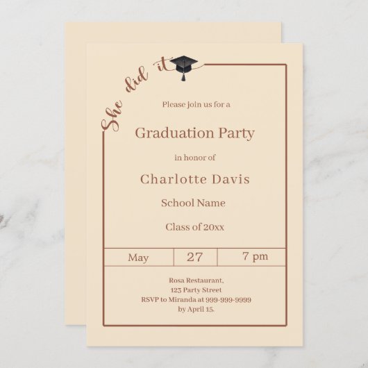 Graduation party champagne She did it Kaart (Voorkant / Achterkant)