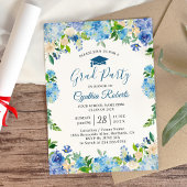 Graduation Party Chic Blue Hydrangeas Floral Kaart