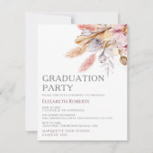 Graduation Party Chic Boho Floral Pampas Grass Kaart (Voorkant)