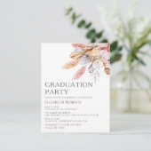 Graduation Party Chic Boho Floral Pampas Grass Kaart (Staand voorkant)